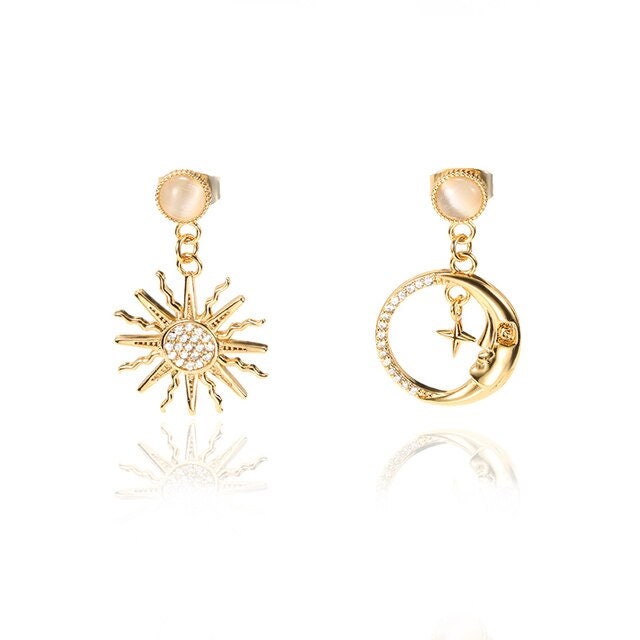 Gothic Sun & Moon Earrings, 18K Gold Sun Earrings, Gold Moon Earrings, Celestial Fashion Earrings for Women, Gift for Her