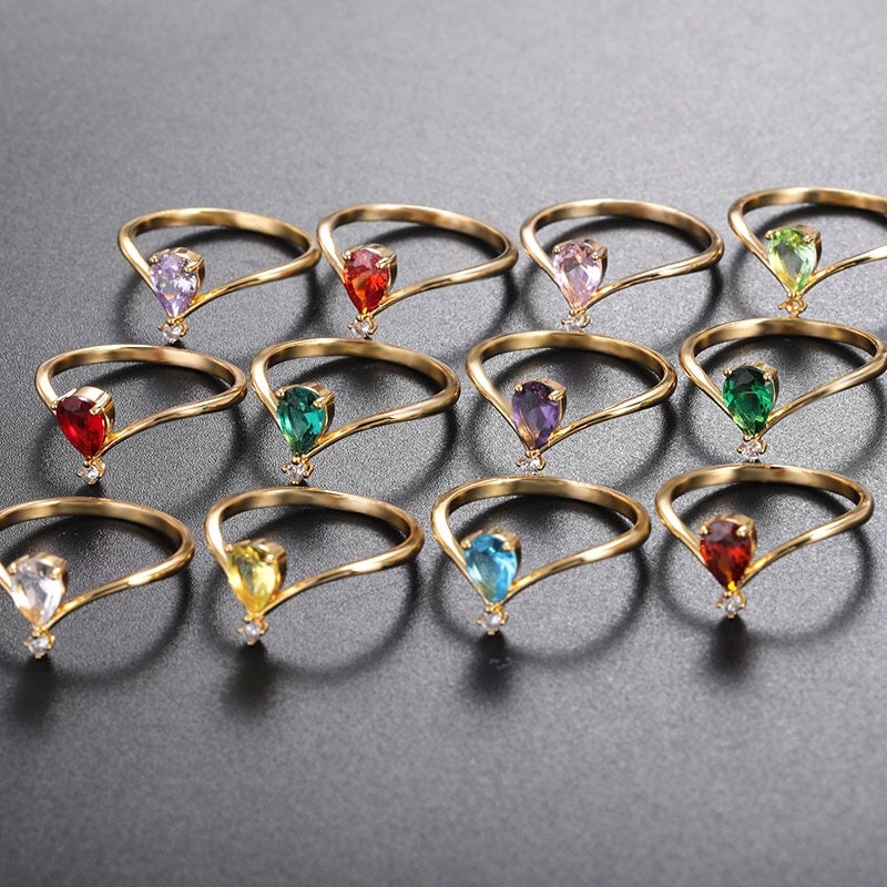 Birthstone Ring, Dainty Birthstone Ring, 18K Gold Birthstone Ring, Minimalistic Birth Month Ring, Fashion Ring for Women, Gift for Her