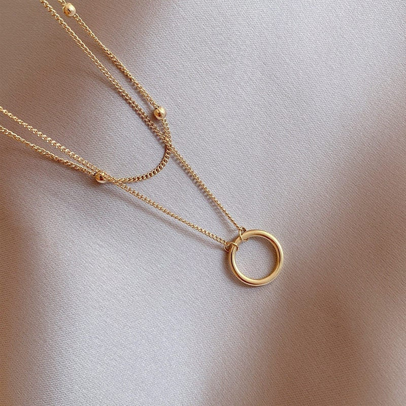 Dainty Layer Necklace, 18K Gold Layer Ring Necklace, 18K Gold Bead Layer Necklace, Dainty Party Fashion Necklace for Women, Gift for Her