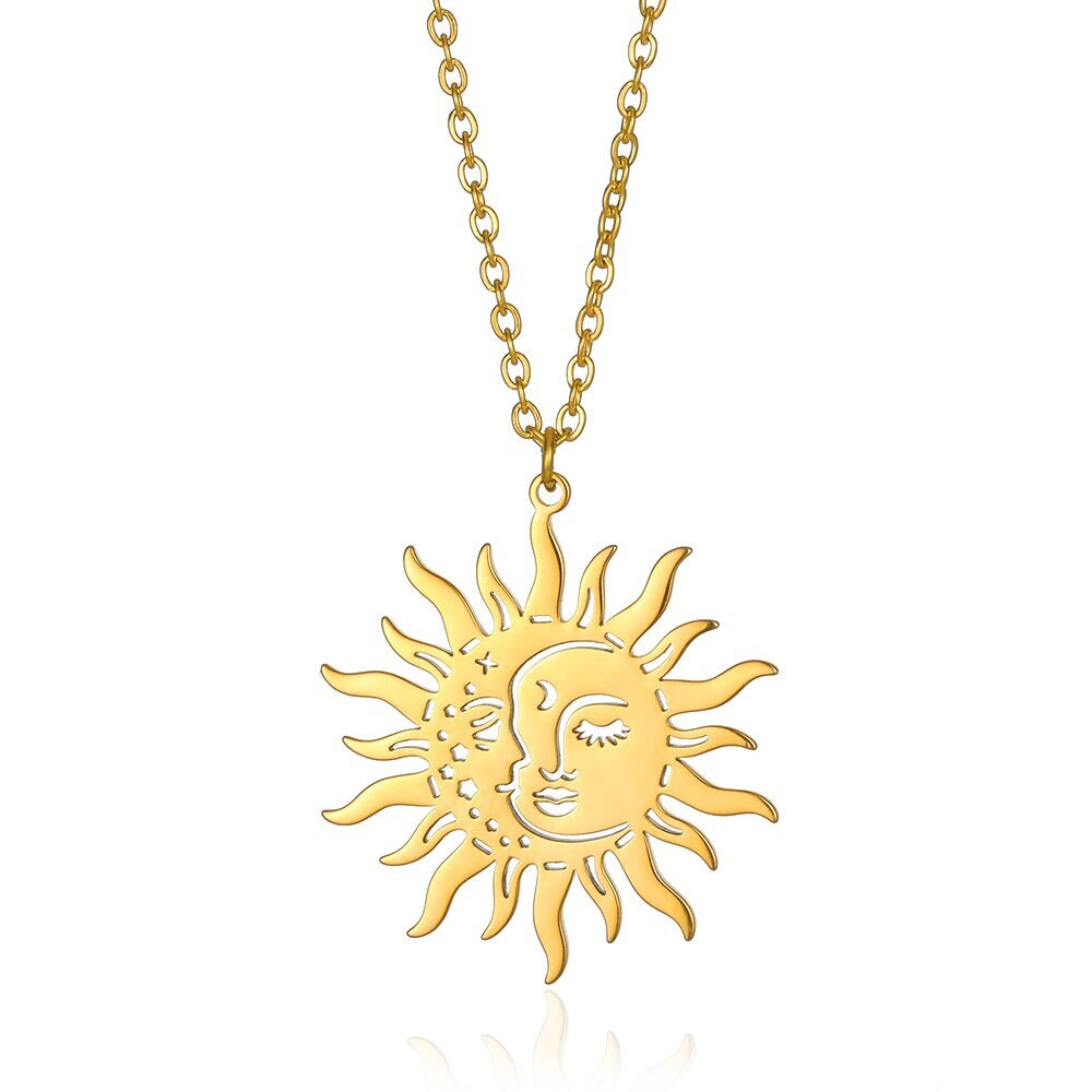 Gothic Sun & Moon Pendant, Tarot Sun Moon Pendant, 18K Gold Tarot Necklace, Gold Moon Sun Necklace, Celestial Fashion Necklace for Women