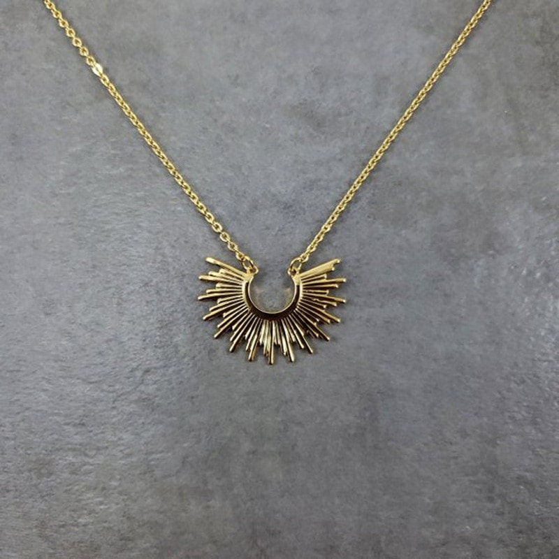 18K Gold Sunburst Pendant, Dainty Sunshine Necklace, Gothic Sunburst Necklace, Gothic Sun Necklace for Women, Gift for Her