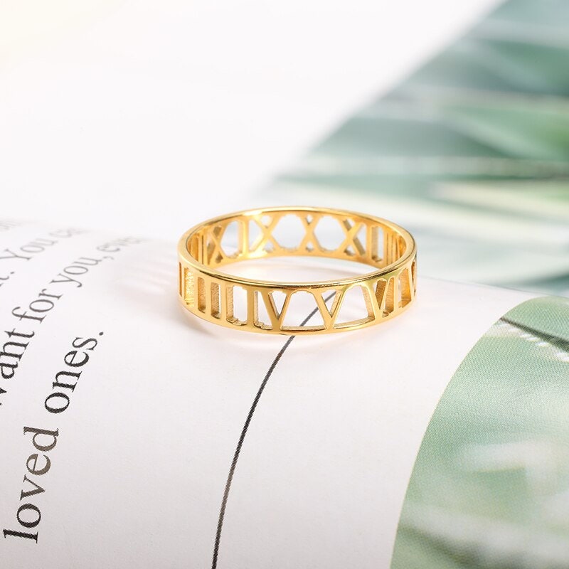 Dainty Roman Number Ring, Roman Numerals Ring, 18K Gold Roman Ring, Punk Roman Fashion Ring for Women, Gift for Her
