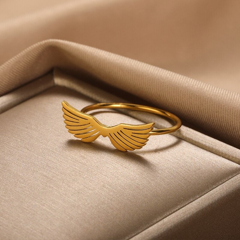 Dainty Angel Wings Ring, 18K Gold Angel Wings Ring, Punk Angel Wings Ring, Punk Fashion Ring for Women, Gift for Her