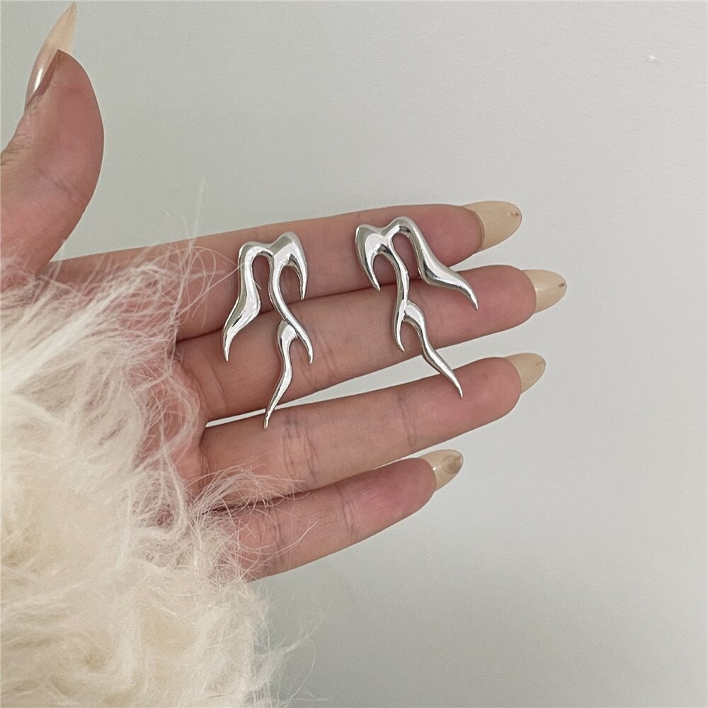 Gothic Flame Earrings, Punk Flame Earrings, Silver Flame Earrings, Punk Fashion Earrings for Women, Gift for Her