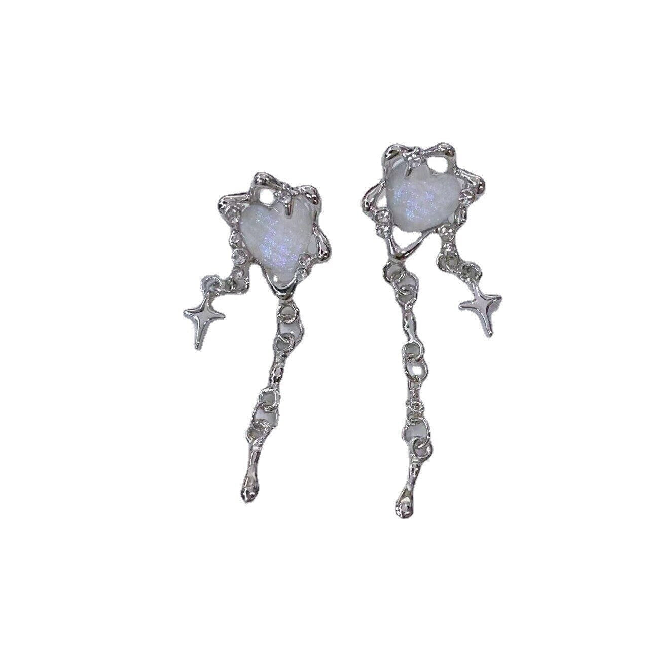 Korean Fashion Earrings, Wind Tassel Earrings, Heart Drop Earrings, Korean Heart Dangle Earrings for Women, Gift for Her