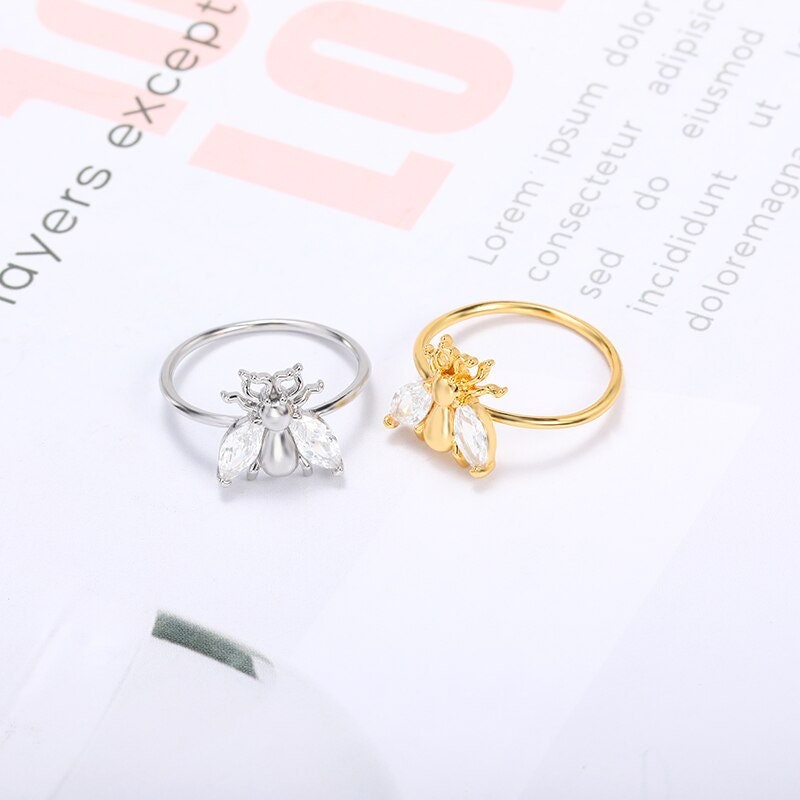 Punk Beetle Crystal , 18K Gold Gothic Stackable Ring, Dainty Minimalist Jewelry, Delicate Handmade for Women, Gift for Her