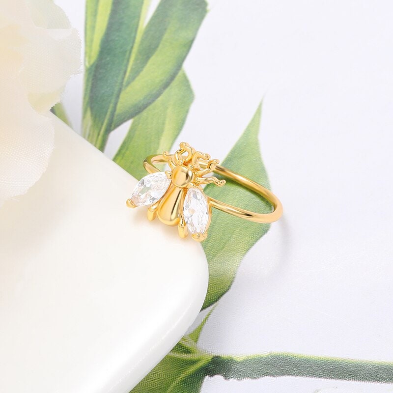 Punk Beetle Crystal , 18K Gold Gothic Stackable Ring, Dainty Minimalist Jewelry, Delicate Handmade for Women, Gift for Her