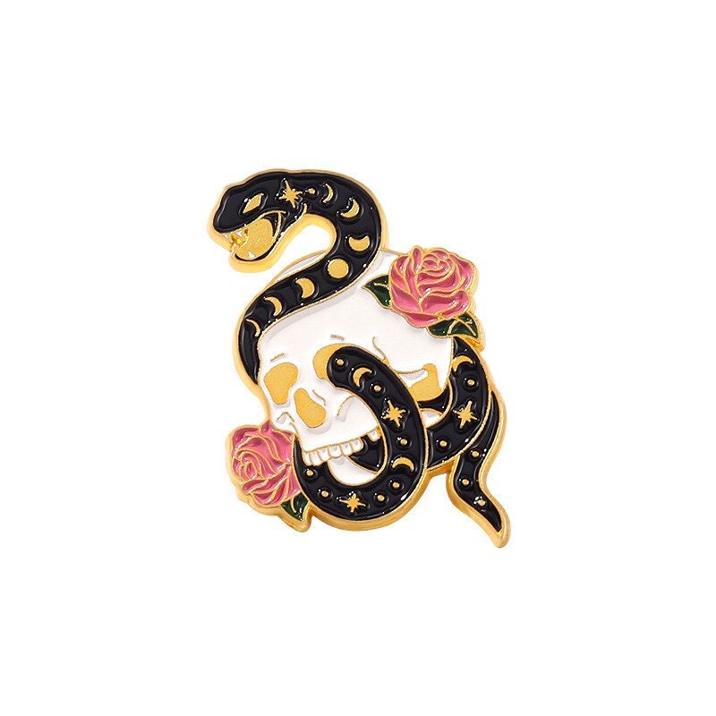 Punk Snake Black Mamba Moon , 18K Gold Everyday Brooch Pin, Gothic Dainty Minimalist Jewelry, Delicate Handmade for Women, Gift for Her