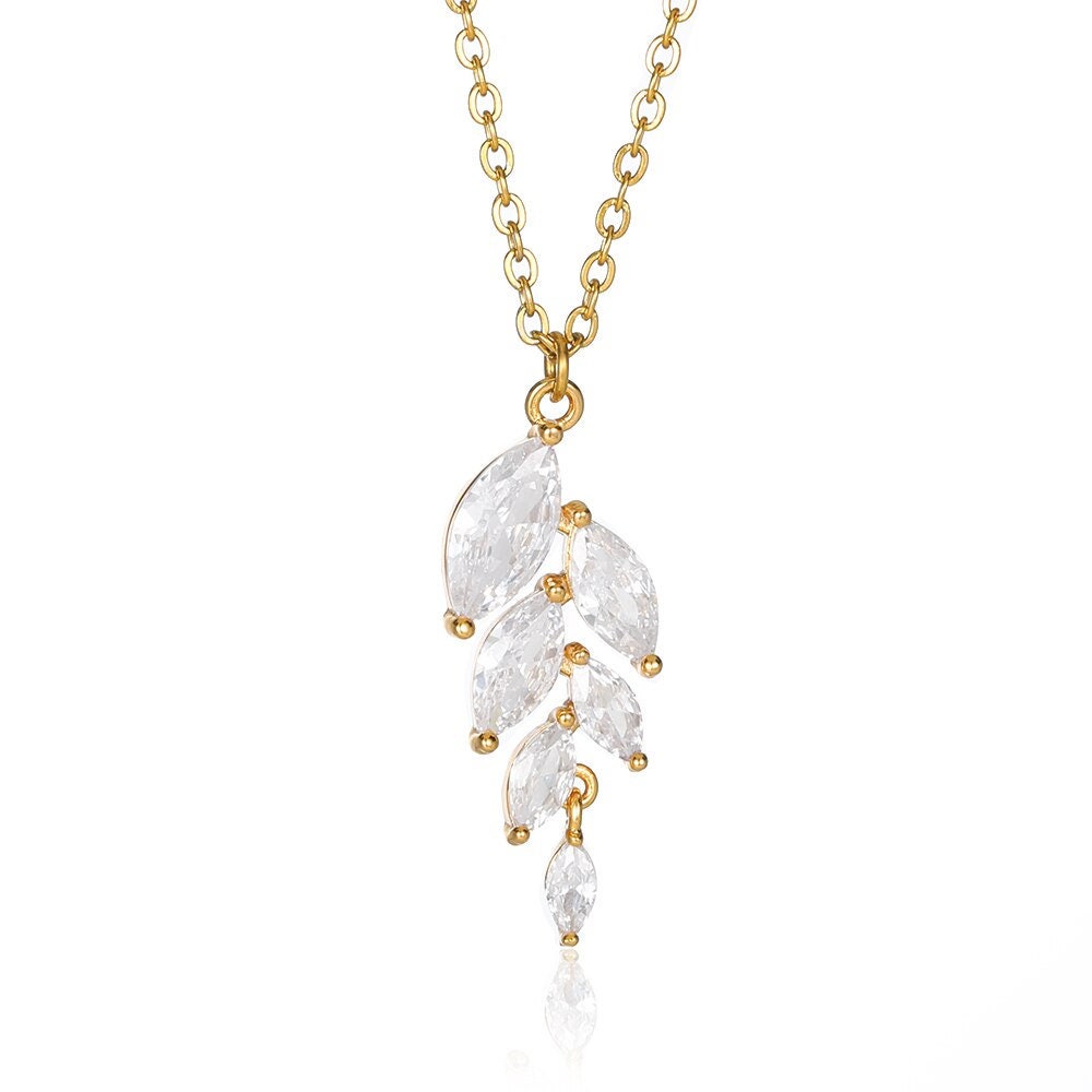 Boho Crystal Leaves Pendant, 18K Gold Layered Yogi Necklace, Dainty Minimalist Jewelry, Delicate Handmade for Women, Gift for Her