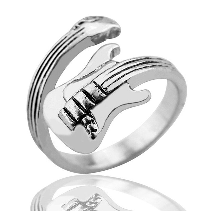 Punk Retro Guitar Creative Musician, Silver Gothic Stackable Ring, Dainty Minimalist Jewelry, Delicate Handmade for Women, Gift for Her