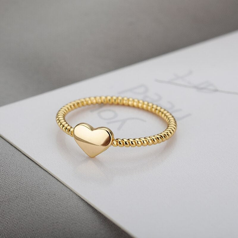Punk Cute Heart, 18K Gold Gothic Stackable Ring, Dainty Minimalist Jewelry, Delicate Handmade for Women, Gift for Her