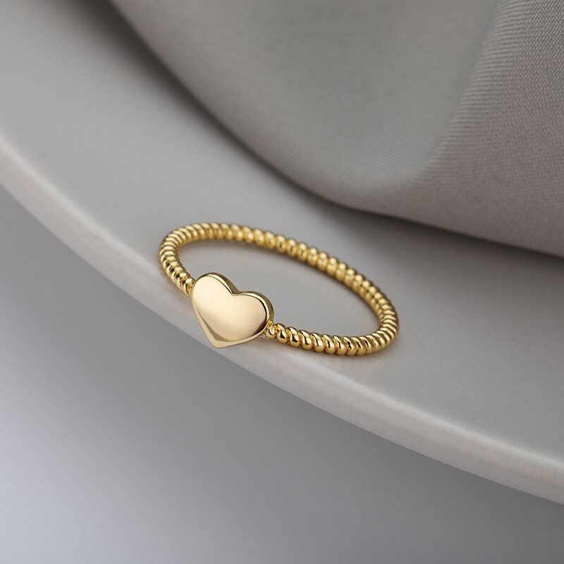 Punk Cute Heart, 18K Gold Gothic Stackable Ring, Dainty Minimalist Jewelry, Delicate Handmade for Women, Gift for Her