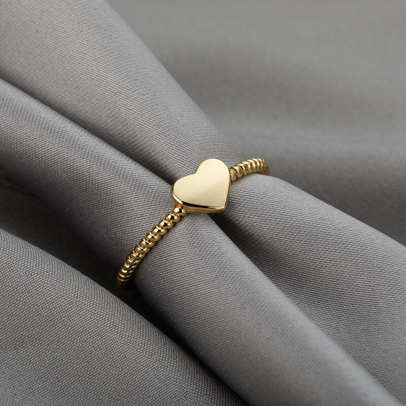 Punk Cute Heart, 18K Gold Gothic Stackable Ring, Dainty Minimalist Jewelry, Delicate Handmade for Women, Gift for Her