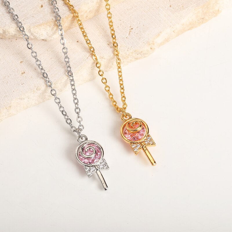 Punk Lollipop Candy Pendant, 18K Gold Layered Necklace, Gothic Dainty Minimalist Jewelry, Delicate Handmade for Women, Gift for Her