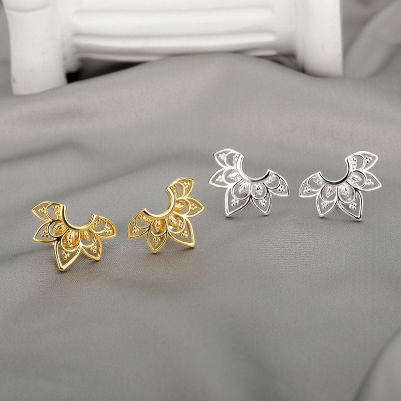 Boho Henna Lotus Flower , 18K Gold Everyday Earrings, Dainty Minimalist Jewelry, Delicate Handmade  for Women, Gift for Her