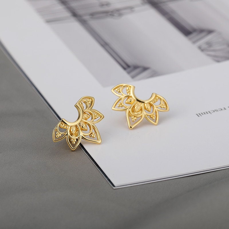 Boho Henna Lotus Flower , 18K Gold Everyday Earrings, Dainty Minimalist Jewelry, Delicate Handmade for Women, Gift for Her