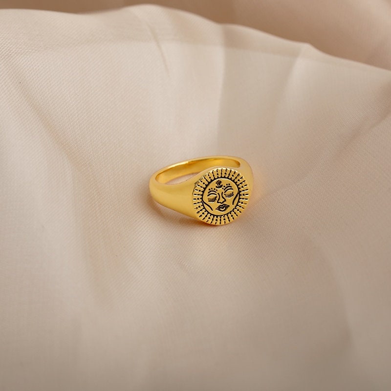 Punk Face Signet, 18K Gold Gothic Stackable Ring, Dainty Minimalist Jewelry, Delicate Handmade for Women, Gift for Her