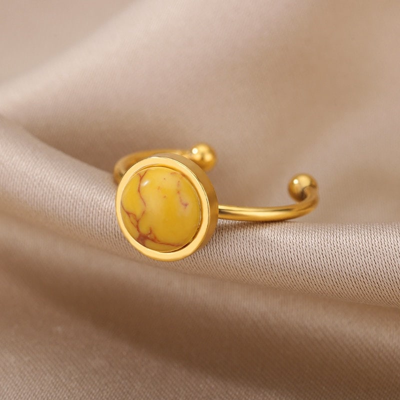 Boho Moonstone Opal, 18K Gold Yogi Stackable Ring, Dainty Minimalist Jewelry, Delicate Handmade for Women, Gift for Her