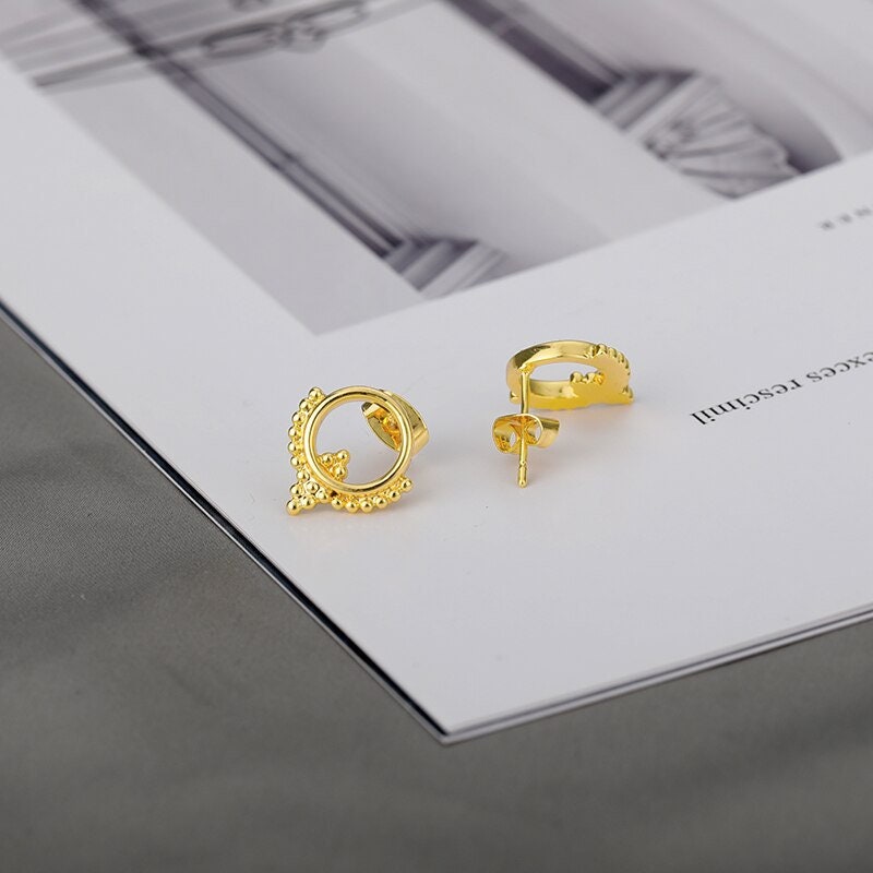 Boho Henna Round, 18K Gold Everyday Earrings, Dainty Minimalist Jewelry, Delicate Handmade for Women, Gift for Her