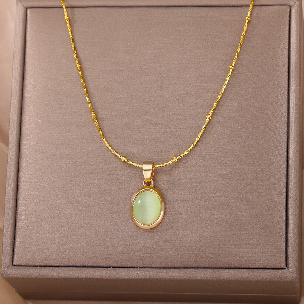 Boho Round Opal Pendant, 18K Gold Layered Yogi Necklace, Dainty Minimalist Jewelry, Delicate Handmade for Women, Gift for Her