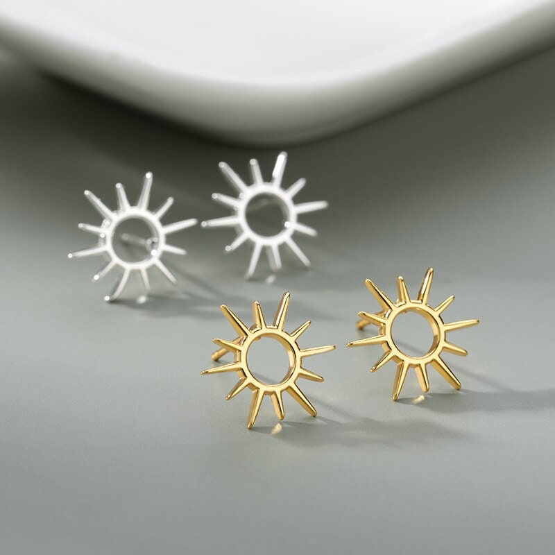 Punk Retro Sun, 18K Gold Everyday Earrings, Gothic Dainty Minimalist Jewelry, Delicate Handmade for Women, Gift for Her