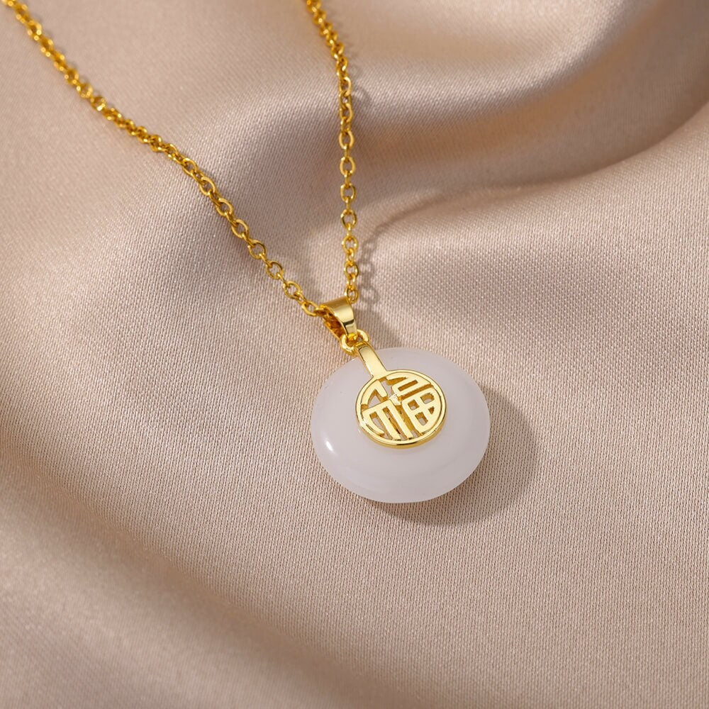 Boho Jade Charm Pendant, 18K Gold Layered Yogi Necklace, Dainty Minimalist Jewelry, Delicate Handmade for Women, Gift for Her