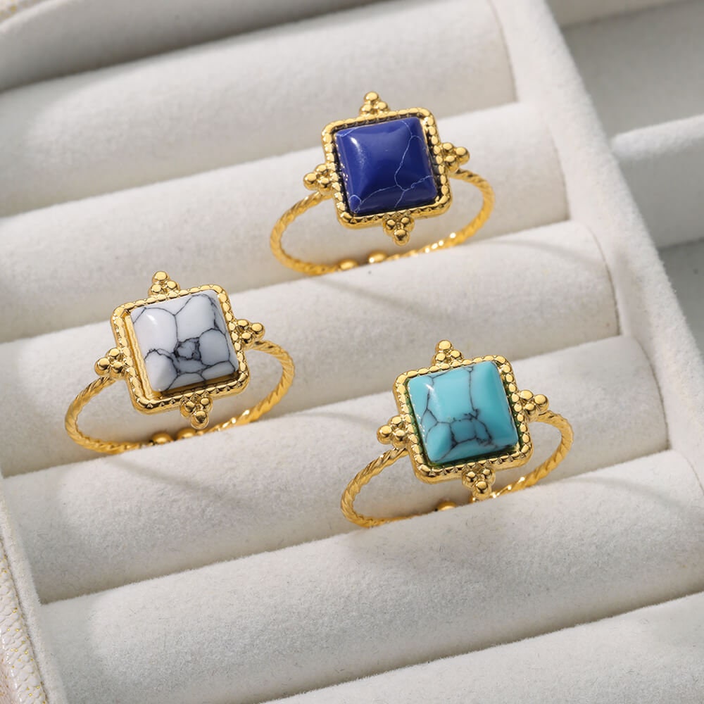 Punk Square Moonstone, 18K Gold Gothic Stackable Ring, Dainty Minimalist Jewelry, Delicate Handmade for Women, Gift for Her