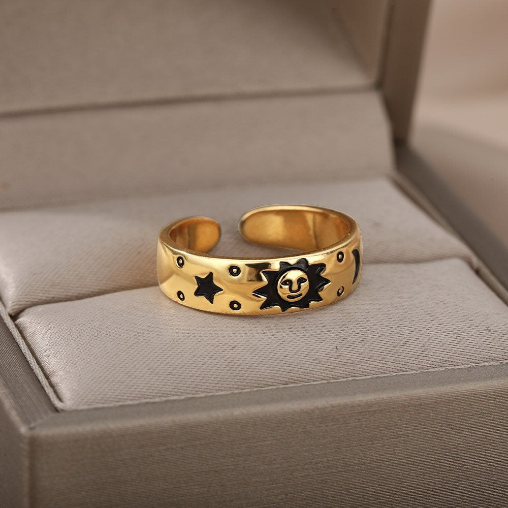 Boho Sun Celestial , 18K Gold Yogi Stackable Ring, Dainty Minimalist Jewelry, Delicate Handmade for Women, Gift for Her