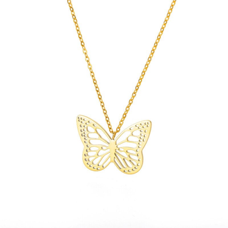 Boho Butterfly Charm Cute Pendant, 18K Gold Layered Yogi Necklace, Dainty Minimalist Jewelry, Delicate Handmade for Women, Gift for Her