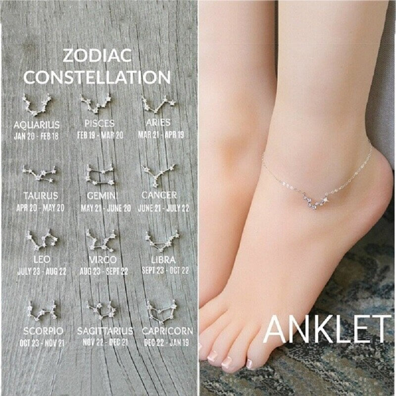 Horoscope Sign Constellation Stars , 18K Gold Layered Zodiac Anklet, Dainty Minimalist Jewelry, Delicate Handmade for Women, Gift for Her