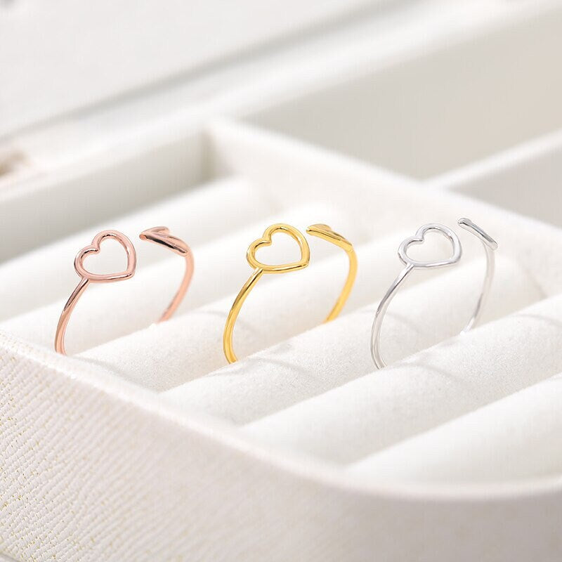 Boho Heart Arrow Cupid Cute, 18K Gold Yogi Stackable Ring, Dainty Minimalist Jewelry, Delicate Handmade for Women, Gift for Her