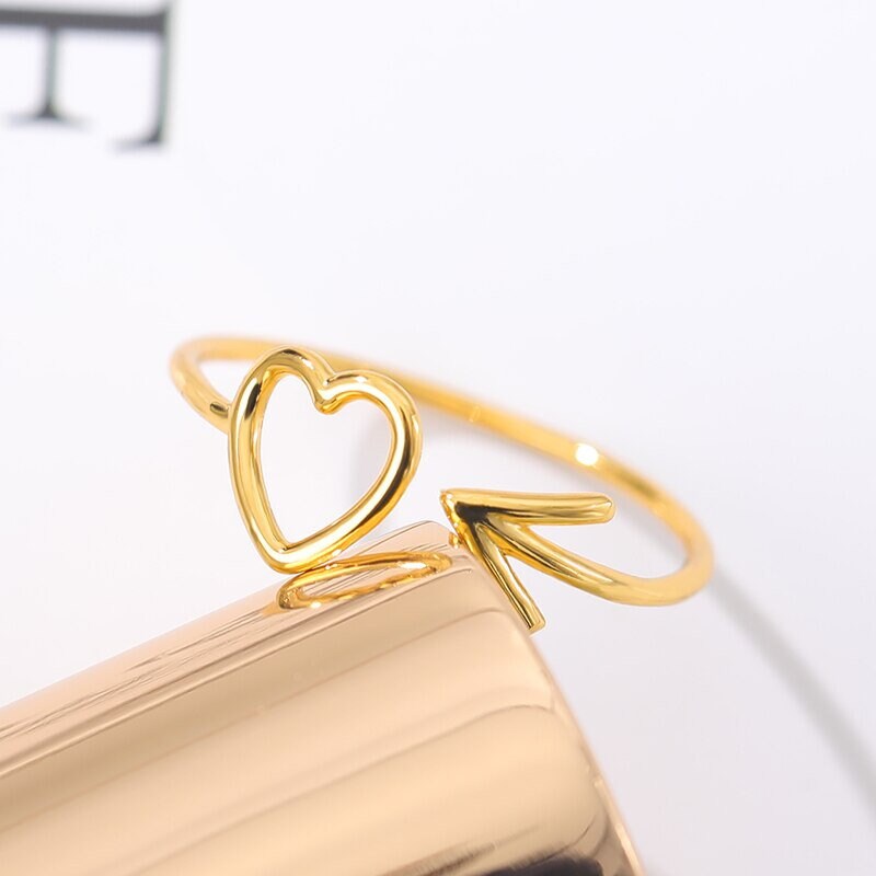 Boho Heart Arrow Cupid Cute, 18K Gold Yogi Stackable Ring, Dainty Minimalist Jewelry, Delicate Handmade for Women, Gift for Her