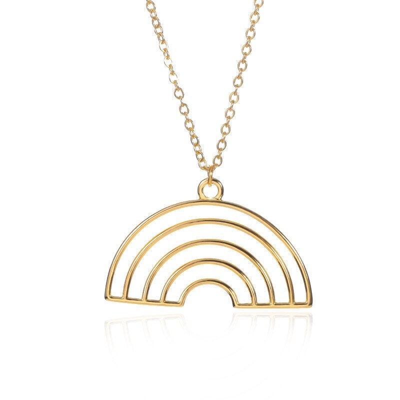 Boho Rainbow Pendant, 18K Gold Layered Yogi Necklace, Dainty Minimalist Jewelry, Delicate Handmade for Women, Gift for Her