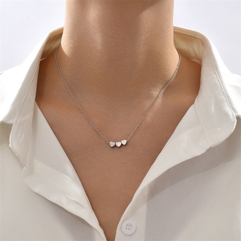 Boho Cute Triple Heart Charm Pendant, 18K Gold Layered Yogi Necklace, Dainty Minimalist Jewelry, Delicate Handmade for Women, Gift for Her