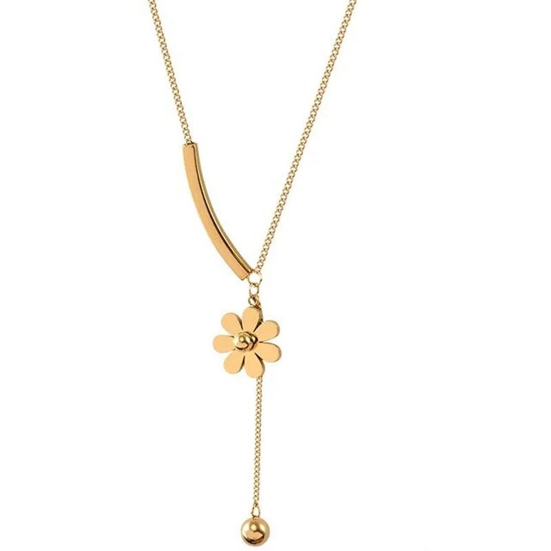 Boho Daisy Flower Hippie Pendant, 18K Gold Layered Yogi Necklace, Dainty Minimalist Jewelry, Delicate Handmade for Women, Gift for Her