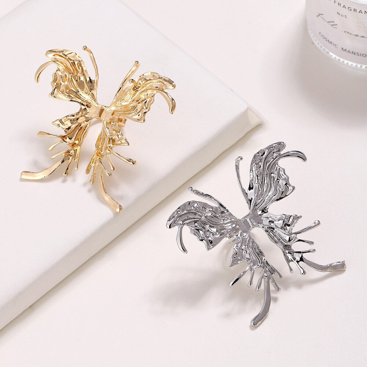Punk Butterfly Ring, Liquid Metal Butterfly Ring, Gold Butterfly Ring, Punk Fashion Ring for Women, Gift for Her