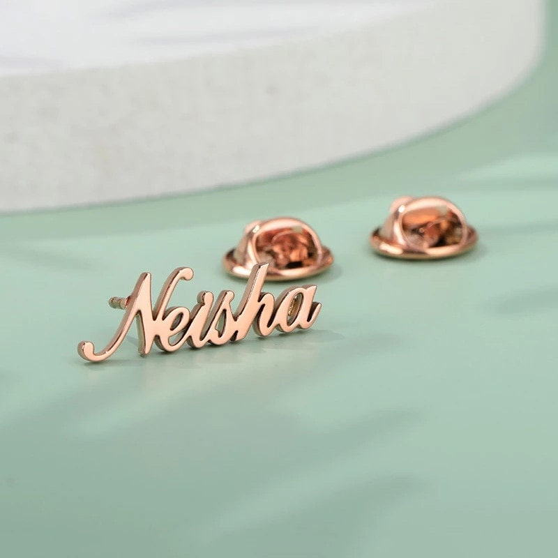 Custom Name Brooch, 18K Gold Name Pin, Personalized Name Brooch, Customized Name Pin, Custom Name Label Pin, Gift for Her