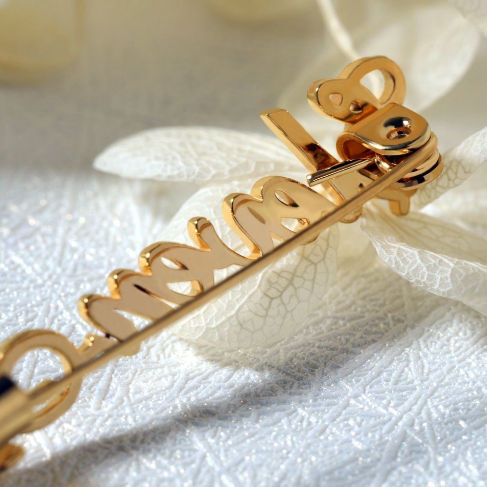 Custom Name Brooch, 18K Gold Name Pin, Personalized Name Brooch, Customized Name Pin, Custom Name Label Pin, Gift for Her