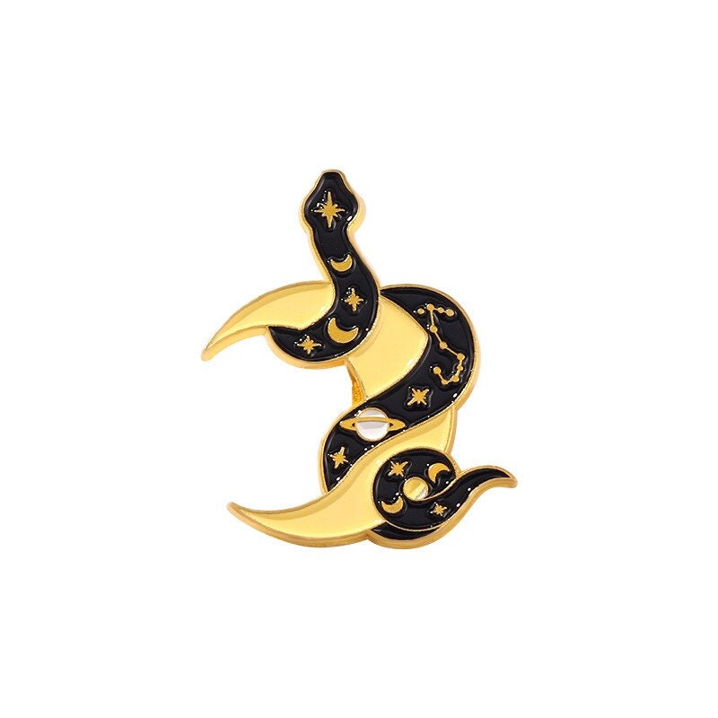 Punk Snake Black Mamba Moon , 18K Gold Everyday Brooch Pin, Gothic Dainty Minimalist Jewelry, Delicate Handmade for Women, Gift for Her