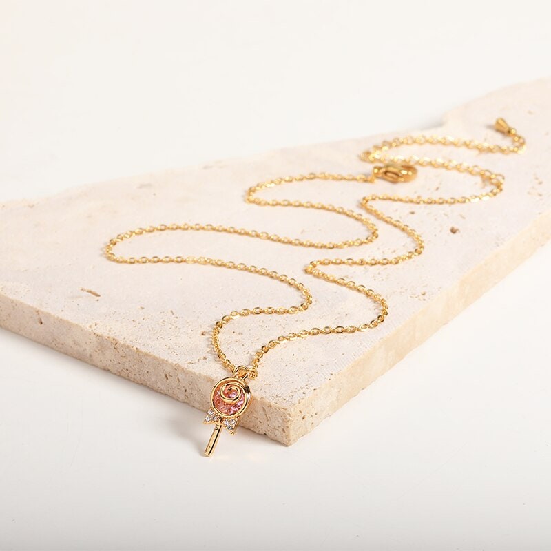 Punk Lollipop Candy Pendant, 18K Gold Layered Necklace, Gothic Dainty Minimalist Jewelry, Delicate Handmade for Women, Gift for Her