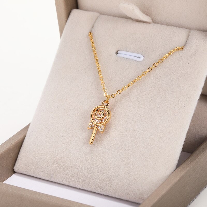 Punk Lollipop Candy Pendant, 18K Gold Layered Necklace, Gothic Dainty Minimalist Jewelry, Delicate Handmade for Women, Gift for Her