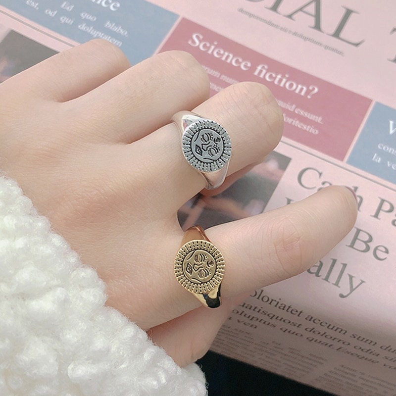 Punk Face Signet, 18K Gold Gothic Stackable Ring, Dainty Minimalist Jewelry, Delicate Handmade for Women, Gift for Her