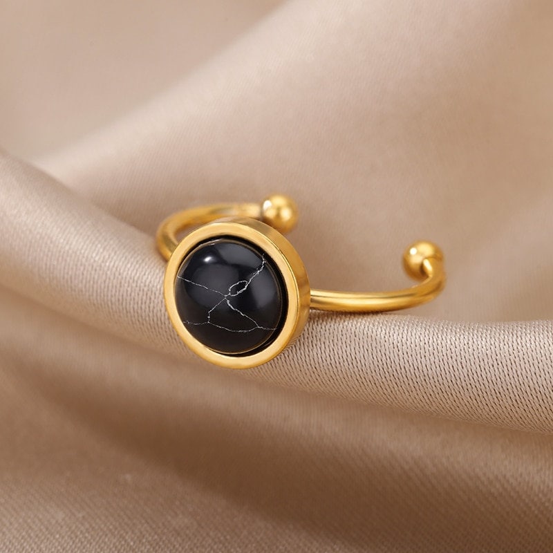 Boho Moonstone Opal, 18K Gold Yogi Stackable Ring, Dainty Minimalist Jewelry, Delicate Handmade for Women, Gift for Her