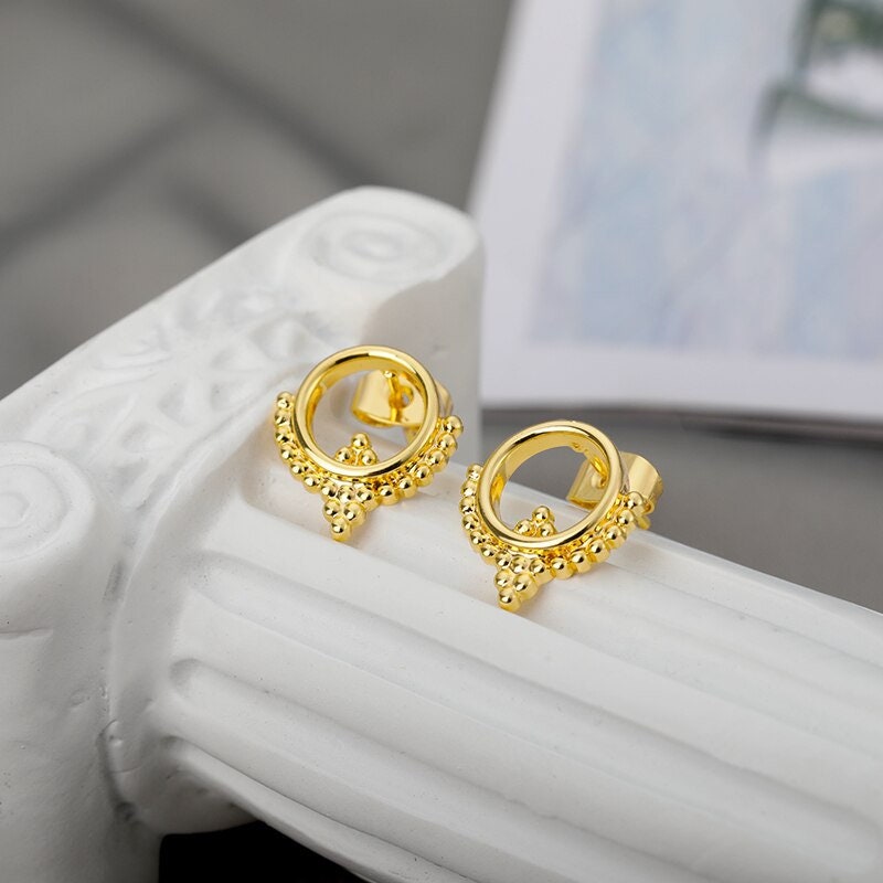 Boho Henna Round, 18K Gold Everyday Earrings, Dainty Minimalist Jewelry, Delicate Handmade for Women, Gift for Her
