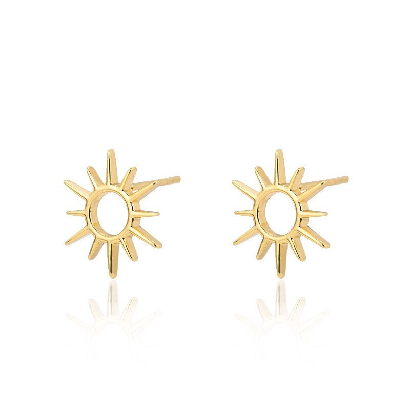 Punk Retro Sun, 18K Gold Everyday Earrings, Gothic Dainty Minimalist Jewelry, Delicate Handmade for Women, Gift for Her