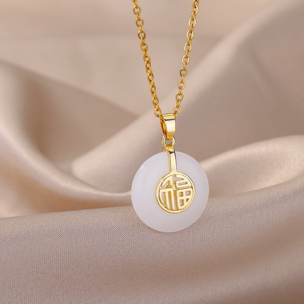 Boho Jade Charm Pendant, 18K Gold Layered Yogi Necklace, Dainty Minimalist Jewelry, Delicate Handmade for Women, Gift for Her