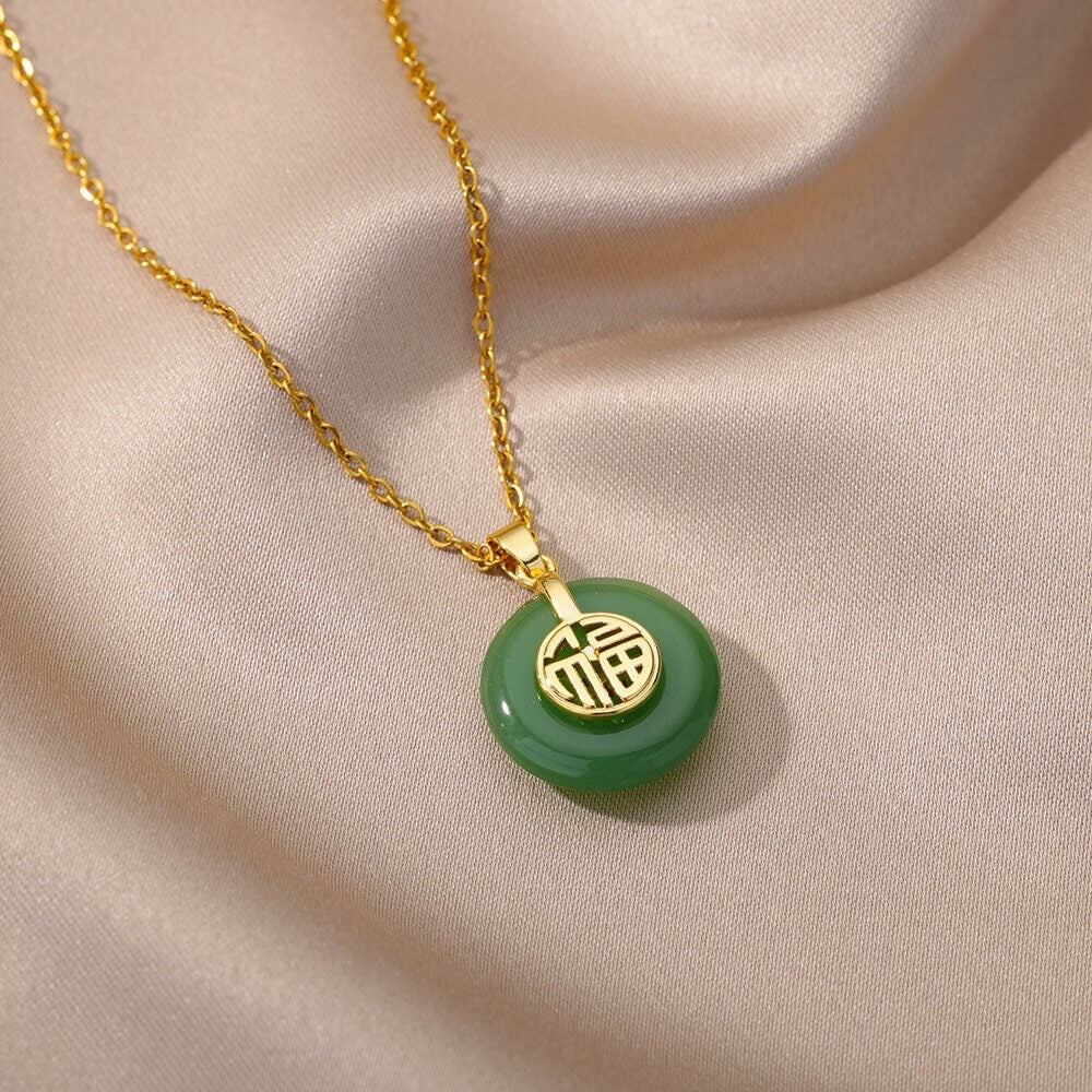 Boho Jade Charm Pendant, 18K Gold Layered Yogi Necklace, Dainty Minimalist Jewelry, Delicate Handmade for Women, Gift for Her
