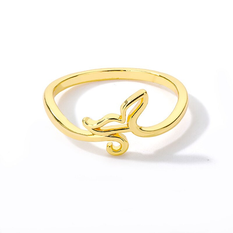 Boho Cute Mermaid Tail Fin, 18K Gold Yogi Stackable Ring, Dainty Minimalist Jewelry, Delicate Handmade for Women, Gift for Her