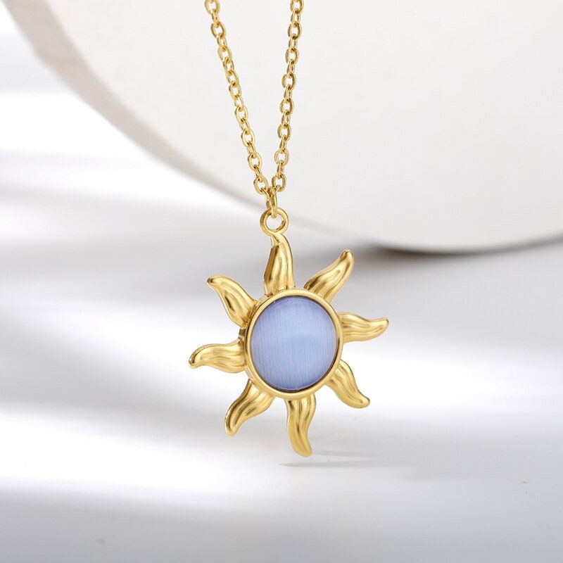 Punk Tarot Moonstone Sun Pendant, 18K Gold Layered Necklace, Gothic Dainty Minimalist Jewelry, Delicate Handmade for Women, Gift for Her