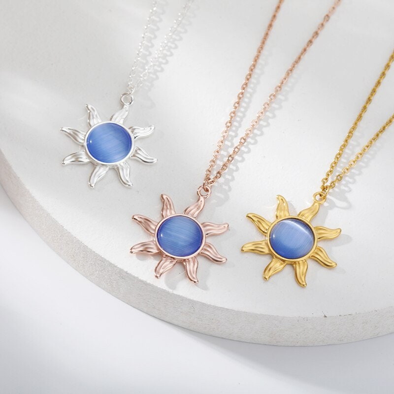 Punk Tarot Moonstone Sun Pendant, 18K Gold Layered Necklace, Gothic Dainty Minimalist Jewelry, Delicate Handmade for Women, Gift for Her